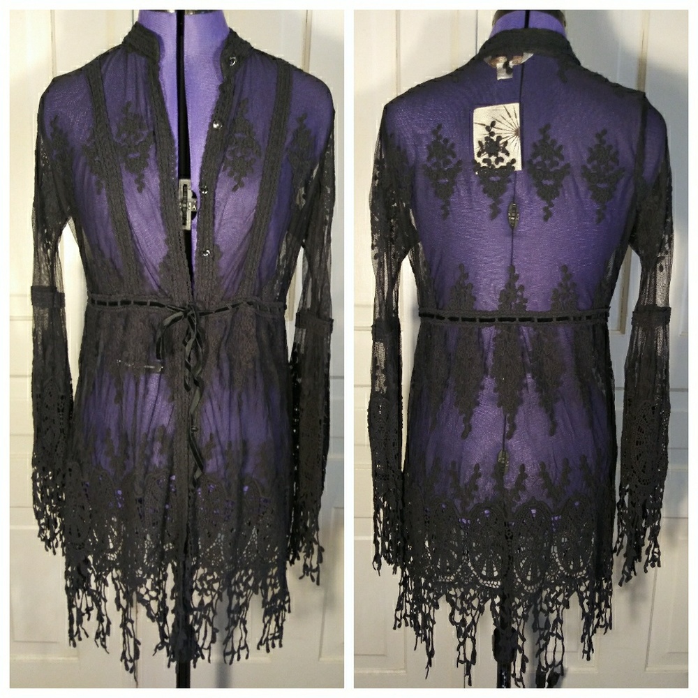 NWT Boston Proper embroidered lace tunic top sheer